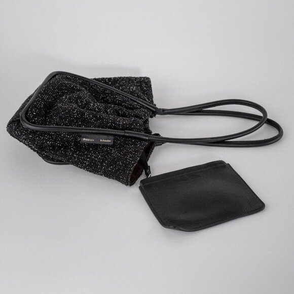 Proenza Schouler Large Black Tweed Leather Ruched Tote Women's Bag $1,090 - Picture 6 of 16